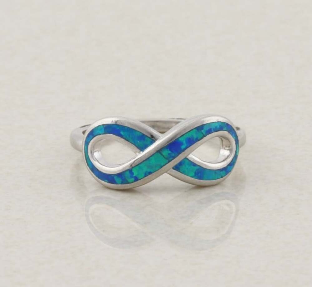 Sterling Silver Created Blue Opal Infinity Sign Ring Size 8